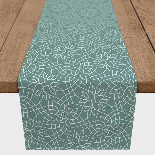 Teal Floral Poly Twill Table Runner